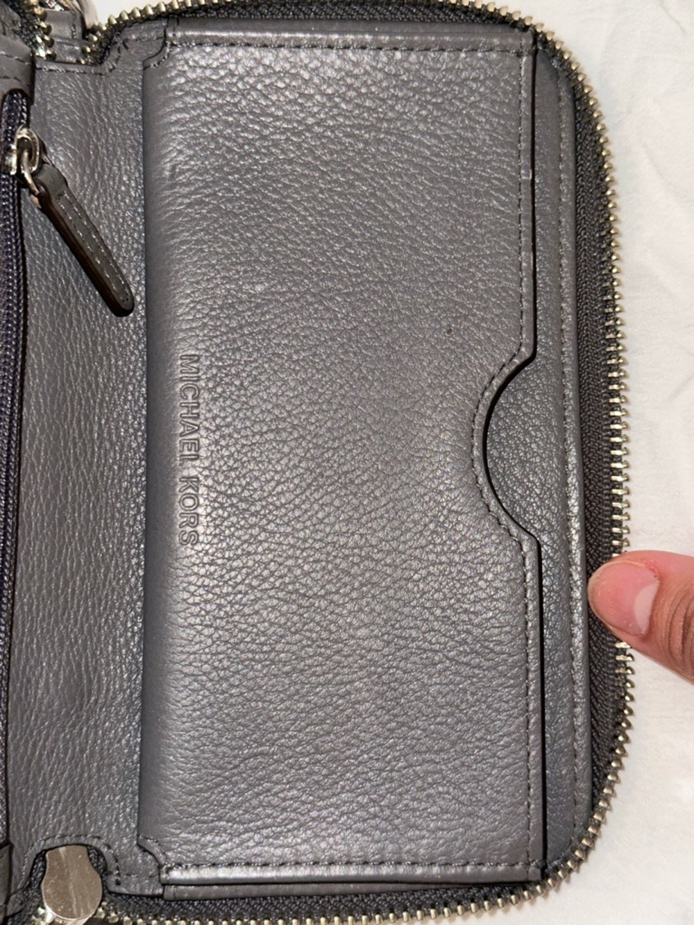 Michael Kors Dark Gray Leather Zip Wristlet - Picture 4 of 7